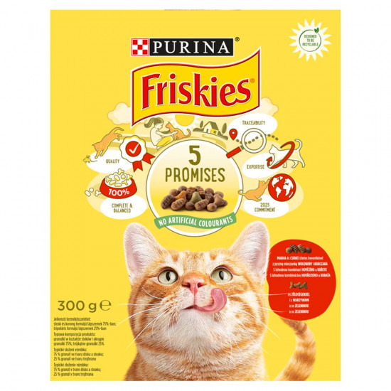 FRISKIES TELJES ÉRTÉKŰ ÁLLATELEDEL FELNŐTT MACSKÁK SZÁMÁRA MARHÁVAL,CSIRKÉVEL ÉS ZÖLDSÉGGEL 300G FRISKIES TELJES ÉRTÉKŰ ÁLLATELEDEL FELNŐTT MACSKÁK SZÁMÁRA MARHÁVAL,CSIRKÉVEL ÉS ZÖLDSÉGGEL 300G