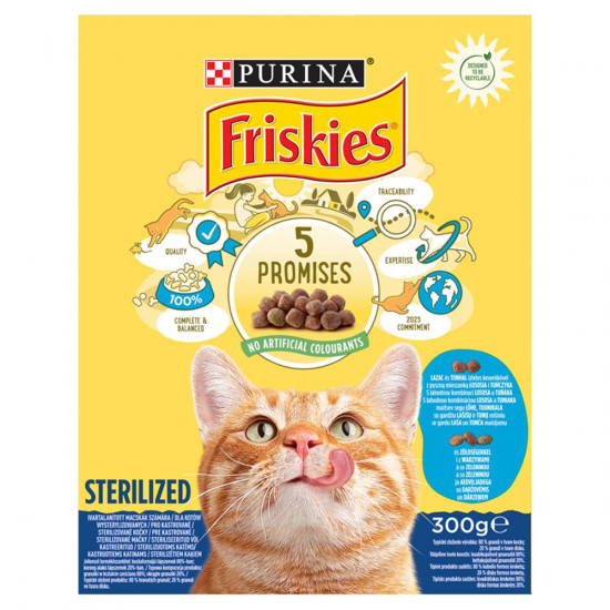 FRISKIES STERILIZED TELJES ÉRTÉKŰ ELEDEL IVARTALANÍTOTT MACSKÁKNAK LAZACCAL ÉS ZÖLDSÉGGEL 300G FRISKIES STERILIZED TELJES ÉRTÉKŰ ELEDEL IVARTALANÍTOTT MACSKÁKNAK LAZACCAL ÉS ZÖLDSÉGGEL 300G